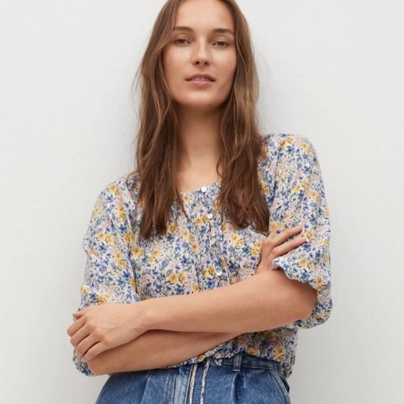 NWT Mongo button front printed floral blouse - Picture 2 of 11